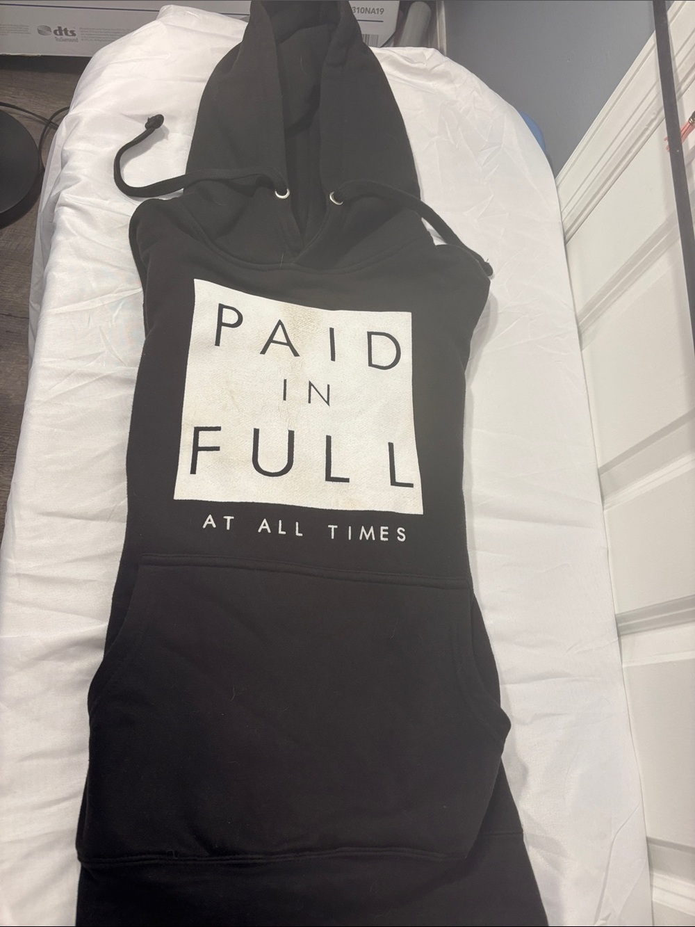Kids Black Hoodie One-Piece with "PAID IN FULL" Graphic